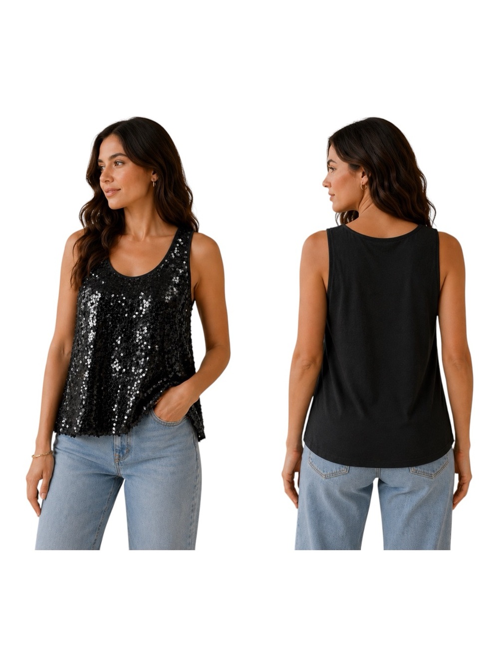 Express Black Sequin Tank Top XS Sleeveless Scoop Neck Party Glitter Cami